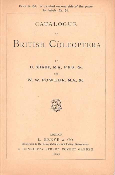 Sharp, D.; Fowler, W.W. - Catalogue of British Coleoptera
