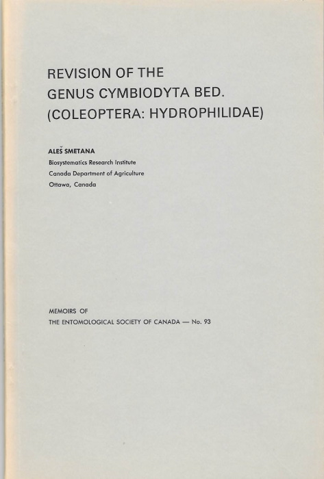 Smetana, A. - Revision of the genus Cymbiodyta Bed. (Coleoptera: Hydrophilidae)