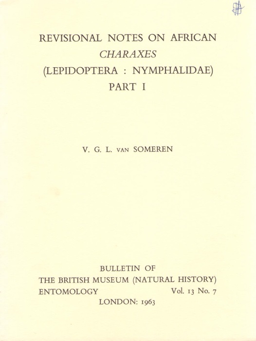Van Someren, V.G.L. - Revisional Notes on African Charaxes (Lepidoptera: Nymphalidae). Part I